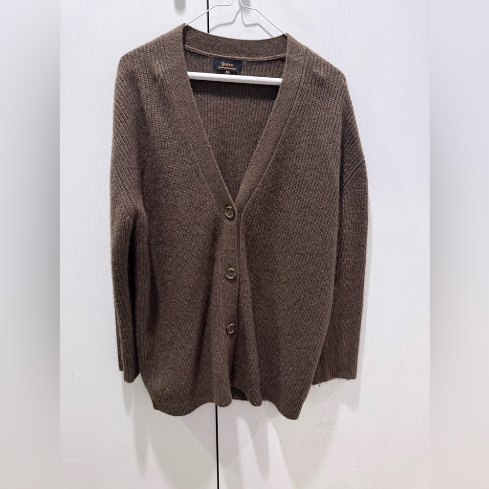 Quince Cashmere Brown V-Neck Women's Cardigan